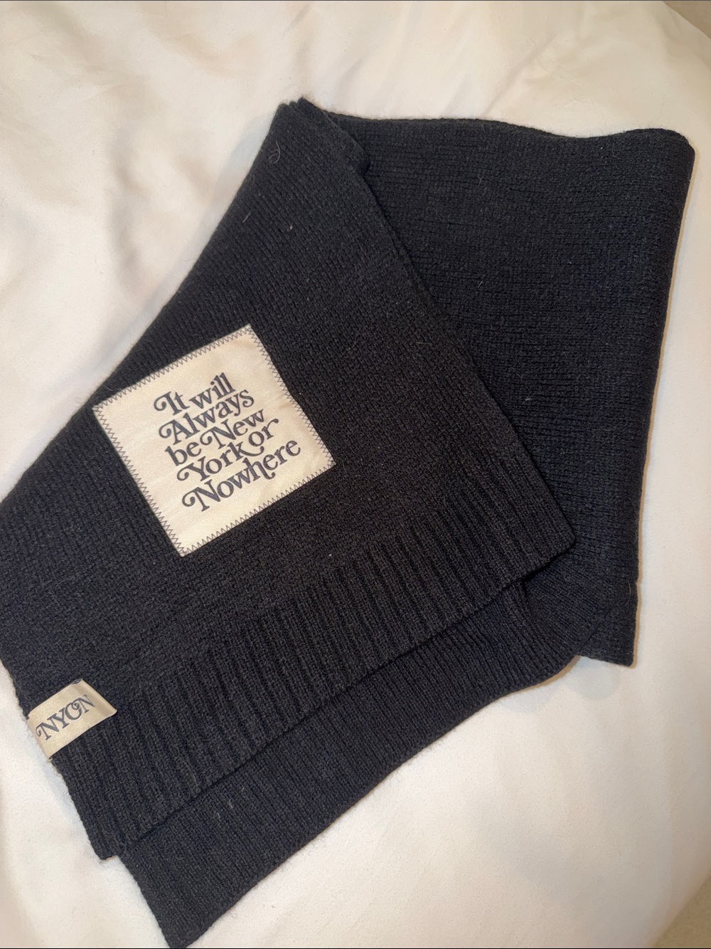 NYON Black Knit 'It will Always be New Yorker Nowhere' Scarf